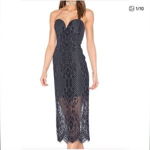 SHONA JOY Navy Lace Sweetheart Neckline Strapless Bustier Midi Dress Size 4